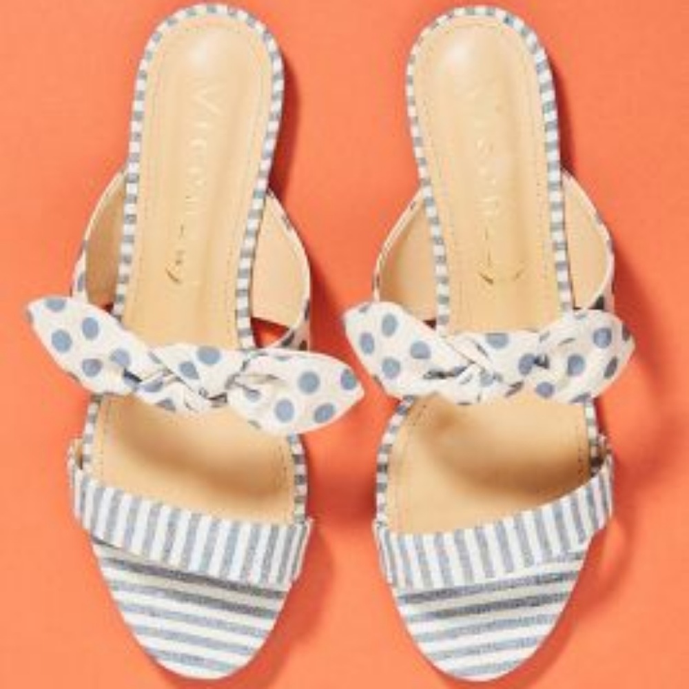 Anthropologie Vicenza Striped Dotted Slide Sandals